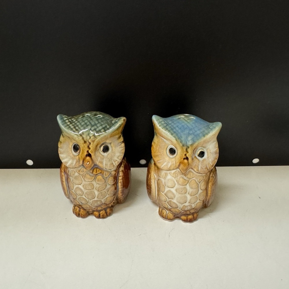 Vintage OWL Salt and Pepper Shakers Kitsch Ceramic Whimsical Rustic Kitchen